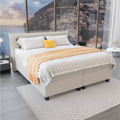 Mörgenn Boxspring Capri - Pocketvering Boxen en matrassen - Luxe 12cm topper - Beige - 80x200 cm - Inclusief Dekbed en Kussens