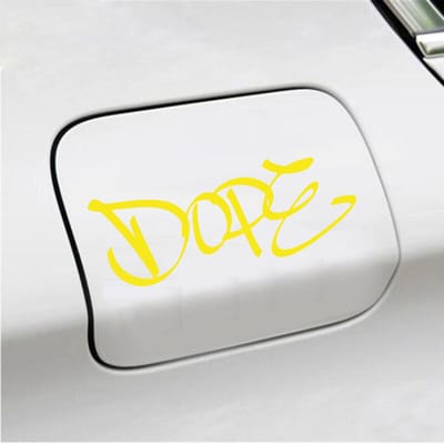 Bumpersticker - Dope - 7 X 18 - Geel