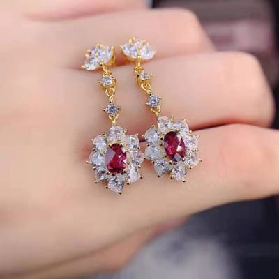 Massief 14k gouden oorsprong robijn oorbel voor vrouwen Fine Aros Mujer Oreja 14k geelgoud Orecchini sieraden edelsteen robijn druppel oorbellen rood