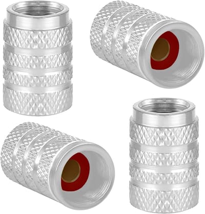 Set van 4 Aluminium Ventieldoppen voor Auto, Motor en Fiets - Universele Stofdoppen met Pakking voor Banden en Ventielen (Zilver/Wit)