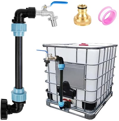 Dailygoods - IBC adapter met zwanenhals, messing kraan, S60 x 6 cm, waterkraan, afsluitkraan, 3/4 inch voor 1000 l regenwatertank, IBC-tank, accessoires voor regenwatertank, watervat, regenvat, IBC-container