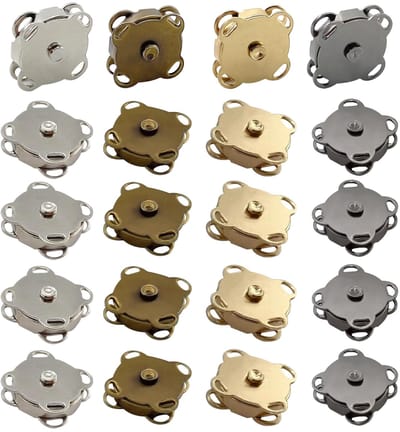Ynkkvre 20 Stuks Magnetische Drukkers – 14 mm Metaal, 4 Kleuren, Met Naaigaten voor Tassen, Kleding en Knutselprojecten
