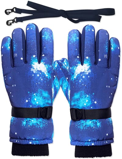 Allecto - Ski Handschoenen - Kinderen - Warm en Windproof - Blauw - Skien en Snowboarden - Geschikt voor 9-15 jaar - Unisex
