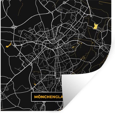 Muurstickers - Sticker Folie - Mönchengladbach - Black and Gold - Kaart - Stadskaart - Plattegrond - 100x100 cm - Plakfolie - Muurstickers Kinderkamer - Zelfklevend Behang XXL - Zelfklevend behangpapier - Stickerfolie