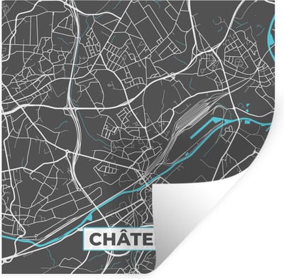 Muurstickers - Sticker Folie - Kaart – Plattegrond – Stadskaart – Châtelet – België - Grijs - 100x100 cm - Plakfolie - Muurstickers Kinderkamer - Zelfklevend Behang XXL - Zelfklevend behangpapier - Stickerfolie