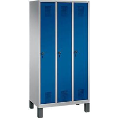 Kledinglocker Evolo S 3000, staal, 3 compartimenten, veiligheidsdraaigrendelslot, blank aluminium RAL 9006/gentiaanblauw RAL 5010
