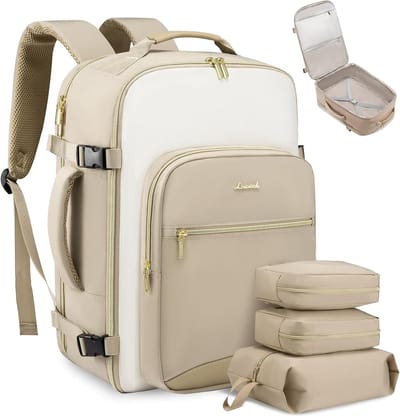 Handbagage, rugzak, vliegtuig, reisrugzak voor dames, groot, 40 liter, rugzak voor dames en heren, waterdicht, laptoprugzak 17 inch met laptopvak, reisrugzak, dagrugzak voor school, werk,
