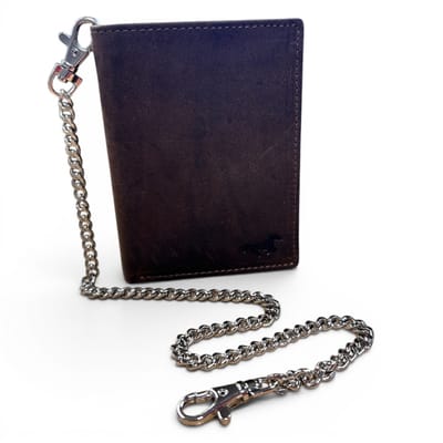 Oxford leren Portemonnee – RFID Bescherming – Heren Portefeuille met ketting - in Zwart Bruin – Echt Leer - Bruin