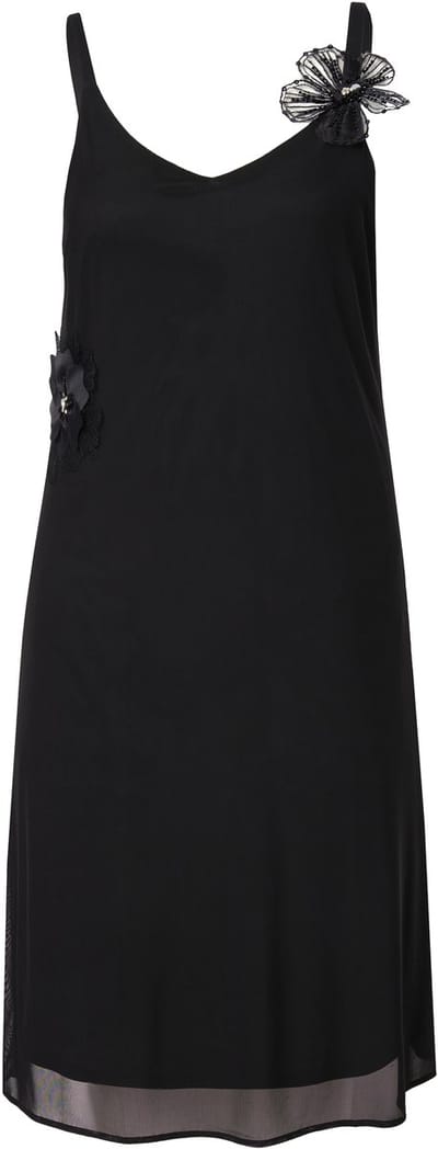 MIAMODA - Dames - Maxi-jurk van mesh A-lijn afneembare 3D-bloem - Zwart - Maat 50