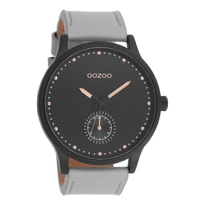 OOZOO Timepieces - Zwarte horloge met steengrijze leren band - C9006
