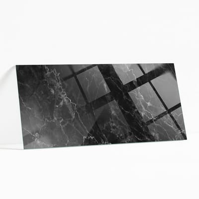 Wallfluent - Marmerpatroon Met Aderen Glazen Tafelblad - 125 x 50 cm - Zwart Glazen Plaat - Rechthoekig Tafelblad Glas - Veiligheidsglas - Glazen Tafelblad voor Tuin of Terrastafels