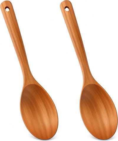 Set van 2 Acaciahouten Kooklepels, Duurzaam en Krasvrij Keukengerei voor Koken en Roosteren, 30 cm Lang, Ideaal voor Antiaanbak Pannen en Bakken