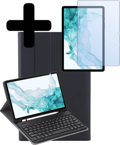 Hoesje - Geschikt voor Samsung Galaxy Tab S9 - Met Screenprotector - Toetsenbord Case - Keyboard Book Cover - Hoes - Zwart