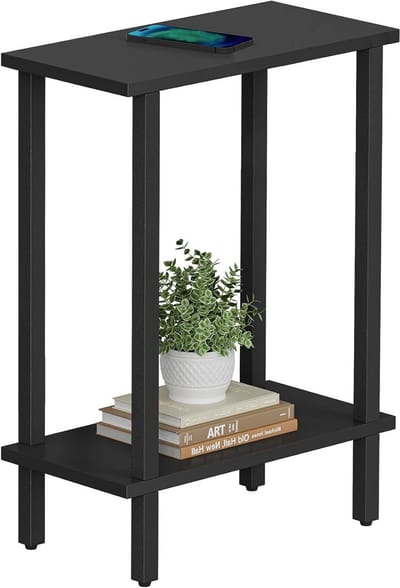 TUTOTAK Kleine bijzettafel, smalle bijzettafel, skinny banktafel, slank nachtkastje, woonkamer, slaapkamer, zwart TB01BK062EU