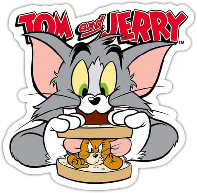 Tom En Jerry Sandwich Muis Broodje Sticker maat S (10 x 10 cm)