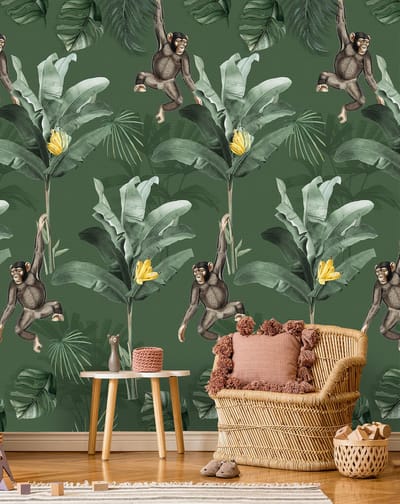 INGK Kinderbehang - Olive & Noah - It's A Monkey Town Green