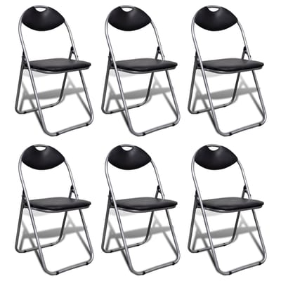 vidaXL - Opklapbare - stoelen, - 6 - stuks, - zwart - kunstleer - en - staal.