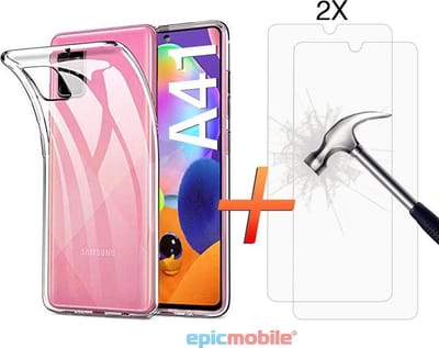 Hoesje geschikt voor Samsung Galaxy A41 Hoesje Transparant Siliconen Case met 2X Screenprotector - Tempered Glass - EPICMOBILE