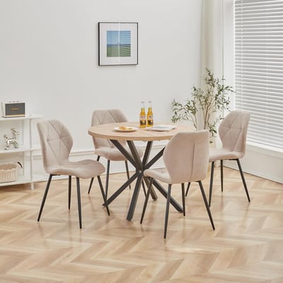 Eetkamerset Tafel Stoelen - Eettafel Set - Samen Eten - Stijlvol Design - 100cm Rond - Licht Houtkleur