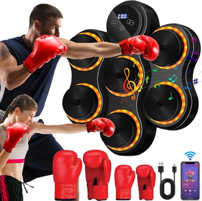 Muziek Boksmachine - Wand Bokstrainer - Thuis Fitness - Bluetooth Muziek Integratie - 9 Snelheidsmodi - Zwart