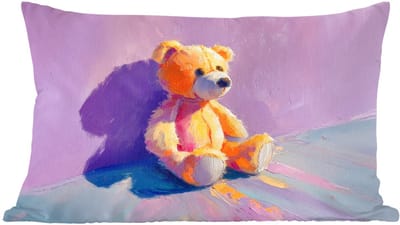 Sierkussens - Kussentjes Woonkamer - 60x40 cm - Teddybeer - Schaduw - Penseelstreken - Paars