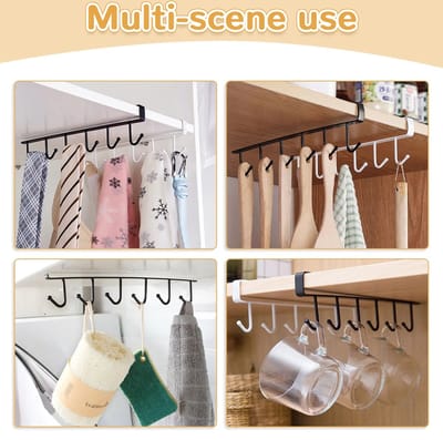 IJzer 6 Haken Opslag Plank Garderobe Kast Metaal- Onder Planken Mok Cup Hanger -Badkamer Keuken Organizer -Rack Houder,
