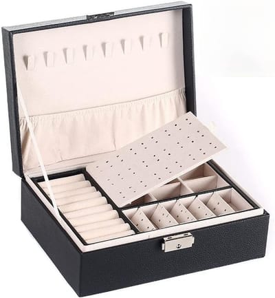 Juwelendoos - Opbergdoos Sieraden - Reizen en Organiseren - Dubbele Laag - 26x20x12cm - Zwart