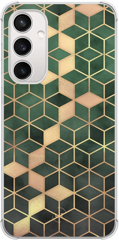 Shockproof hoesje - Geschikt voor Samsung Galaxy S23 FE - Kubus groen - Extra sterke case - TPU/polycarbonaat - Print / Illustratie - Groen, Transparant