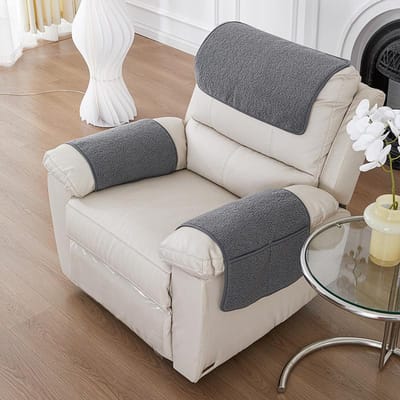 3 Pièces Housse d'Accoudoir de Canapé en Polaire Extensible avec Poches Serviette Appui-Tête de Canapé Velours Antidérapant Protection d'Accoudoir de Canapé Chaise