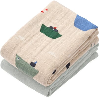 Liewood Lewis Muslin Cloth 2‑Pack - Sailing / Dove Blue Mix