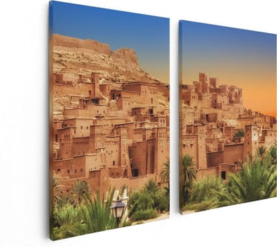 Artaza Canvas Schilderij Tweeluik Kasbah Ait Ben Haddou Stad in Marokko - 80x60 - Foto Op Canvas - Canvas Print