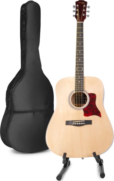 Akoestische gitaar voor beginners - MAX SoloJam Western gitaar 4/4 - Incl. gitaar standaard, gitaar stemapparaat, gitaartas en 2x plectrum - Hout