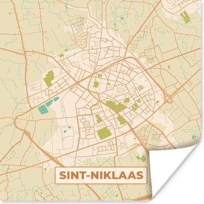 Poster België - Sint-Niklaas - Kaart - Stadskaart - Plattegrond - 100x100 cm XXL