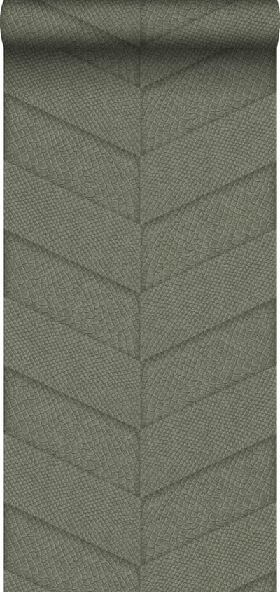 Origin Wallcoverings behang tegelmotief met slangenprint vergrijsd olijfgroen - 53 cm x 10.05 m - 347792