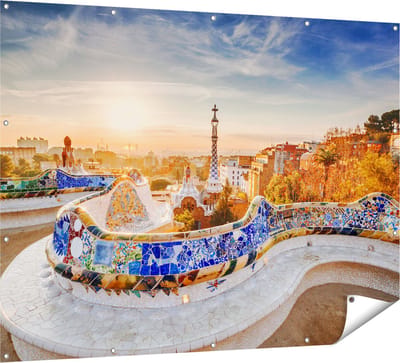 Gards Tuinposter Park G�ell in Barcelona - 160x120 cm - Tuindoek - Tuindecoratie - Wanddecoratie buiten - Tuinschilderij