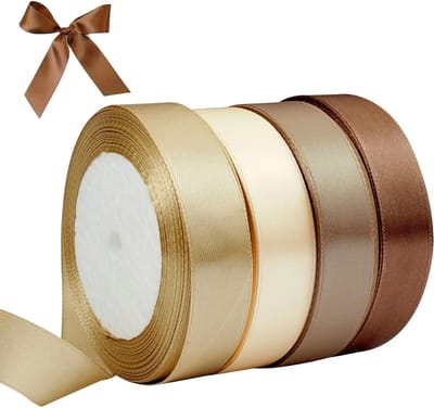 Set van 4 Rollen Satijnlint in Bruin en Goud, 22m x 22mm - Perfect voor Cadeaus, Versieringen en Creatieve Projecten, Duurzaam en Sterk voor Verjaardagen en Bruiloften