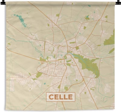 Wandkleed - Wanddoek - Plattegrond - Celle - Kaart - Stadskaart - Vintage - 180x180 cm - Wandtapijt