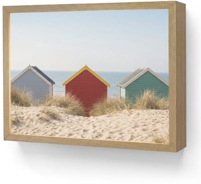 Wandlamp 40x30 cm - Oplaadbaar - Strand - Huisjes - Kleurrijk - Duinen - Wandlampen binnen woonkamer - Slaapkamer lamp - Decoratieve nachtlamp - Vloerlamp draadloos