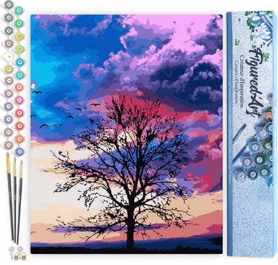 Figured'Art Schilderen op Nummer Volwassenen canvas Boom en mooie kleuren - Handwerk acrylverf Kit DIY Compleet - 40x50cm zonder frame