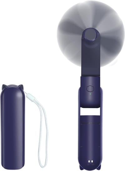 Handventilator - Opvouwbare ventilator - Draagbare handventilator - Drie windsnelheden - USB oplaadbaar - Opvouwbaar - Bureauventilator - Met draagkoord - Geschikt voor thuis, op reis, op kantoor en buitenshuis - Donkerblauw - 35*37*119 mm
