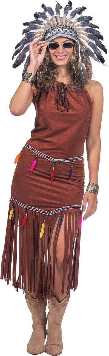 Indianen Jurk Franjes Festival Bruin Dames - Maat 46
