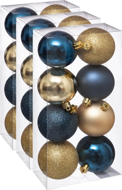 Atmosphera Kerstballen - 24x st - kunststof - blauw-champagne - 7 cm - kerstversiering - onbreekbare ballen