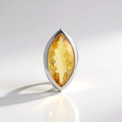 Cavill - Zilveren Hanger - 925 Sterling Zilver Geplatineerd - Citrien 3 143 ct Marquise Sleutel - Luxe Avondsieraad 21x12 mm