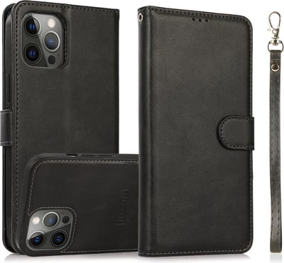 Perfeqt geschikt voor iPhone 14 Pro Uitneembare leer BookCase Hoesje - Natural Black
