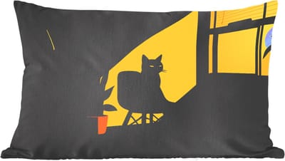 Sierkussens - Kussentjes Woonkamer - 60x40 cm - Zwarte kat - Mysterieus - Gele instraal