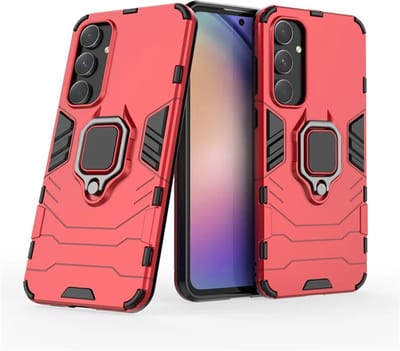 MobyDefend Hoesje - Geschikt voor Samsung Galaxy A55 - Dubbelgelaagde Pantsercase Met Standaard - Rood