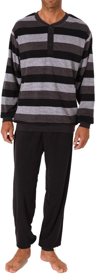 Heren pyjama in badstof met manchetten in een stijlvolle blokstreep-look - ook in oversize
