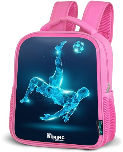 NoBoringSuitcases.com® - Rugzak roze - Schooltas meisjes - Omhaal in blauw neonvoetbal - Kinder rugtas meisje - Boekentas kind - Kinderrugzak voor school - Schoolrugzak