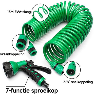 15 meter EVA tuin telescopische spiraal plastic multifunctionele sproeier set - Tuin sproeier set - multifunctionele auto was sproeier set - huishoudelijke accessoires