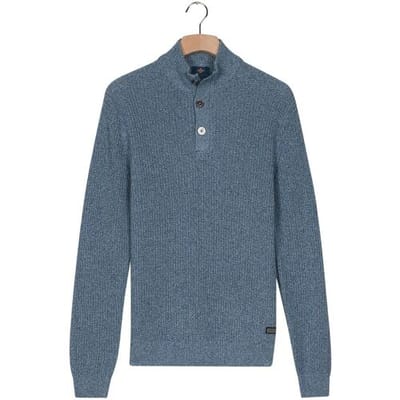 Baileys Trui Half Zip And Buttons Mouliné Rib Structure Soft Blue / male
